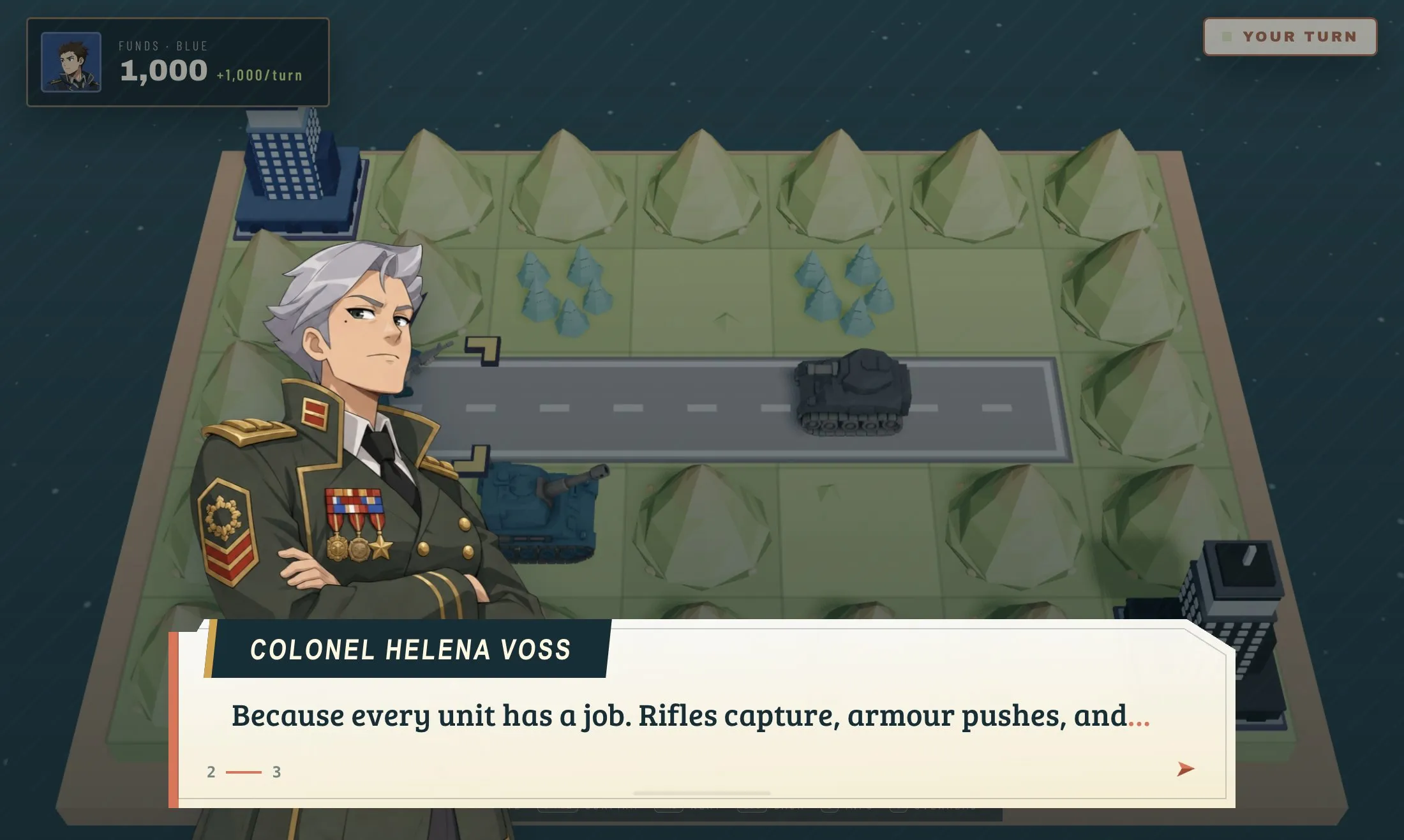 Coronel Helena Voss hablando durante una batalla en Low Sun
