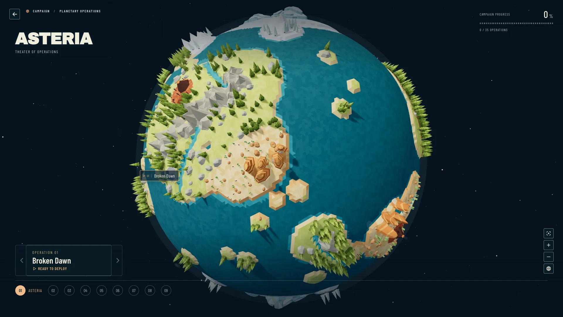 Low Sun: The whole campaign sits on one small planet. Pull the camera back and every theatre of the war is in view.